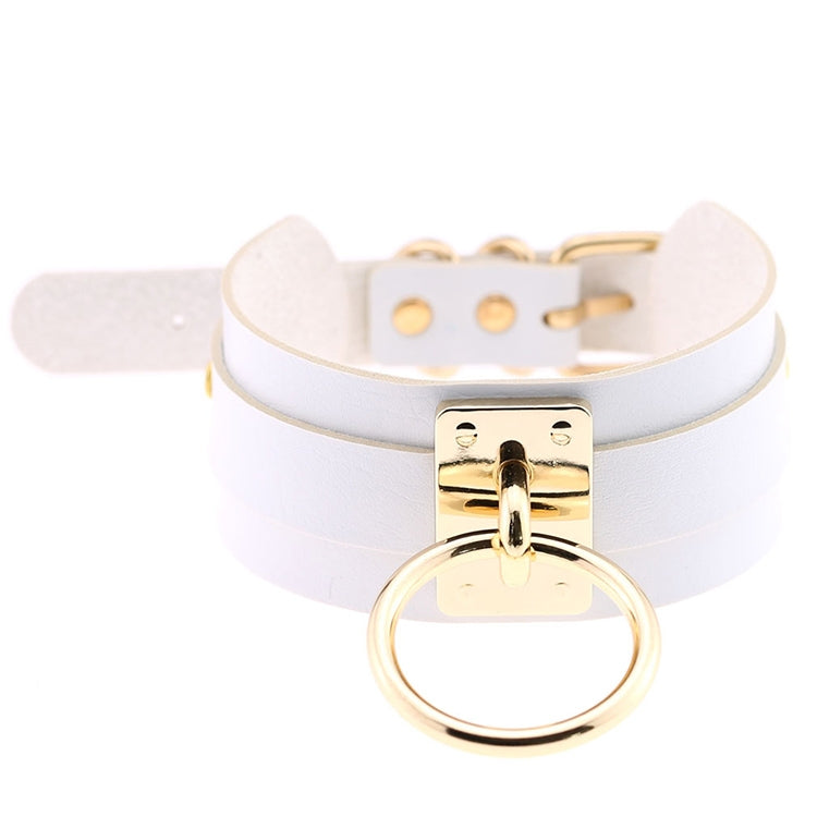 European and American Harajuku PU Leather Gold Single Ring Collar Wide Street-Snap Nightclub O-shaped Choker Necklace — Pink