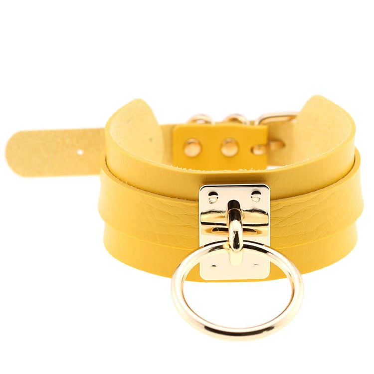 European and American Harajuku PU Leather Gold Single Ring Collar Wide Street-Snap Nightclub O-shaped Choker Necklace — Green