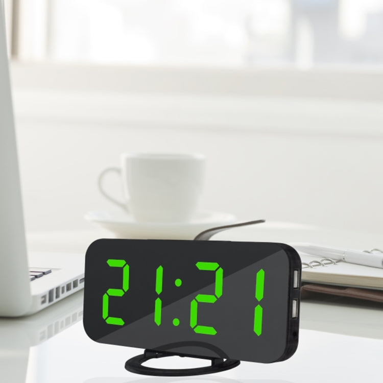 Multifunction Creative Mirror Reflective LED Display Alarm Clock with Snooze Function & 2 USB Charge Port