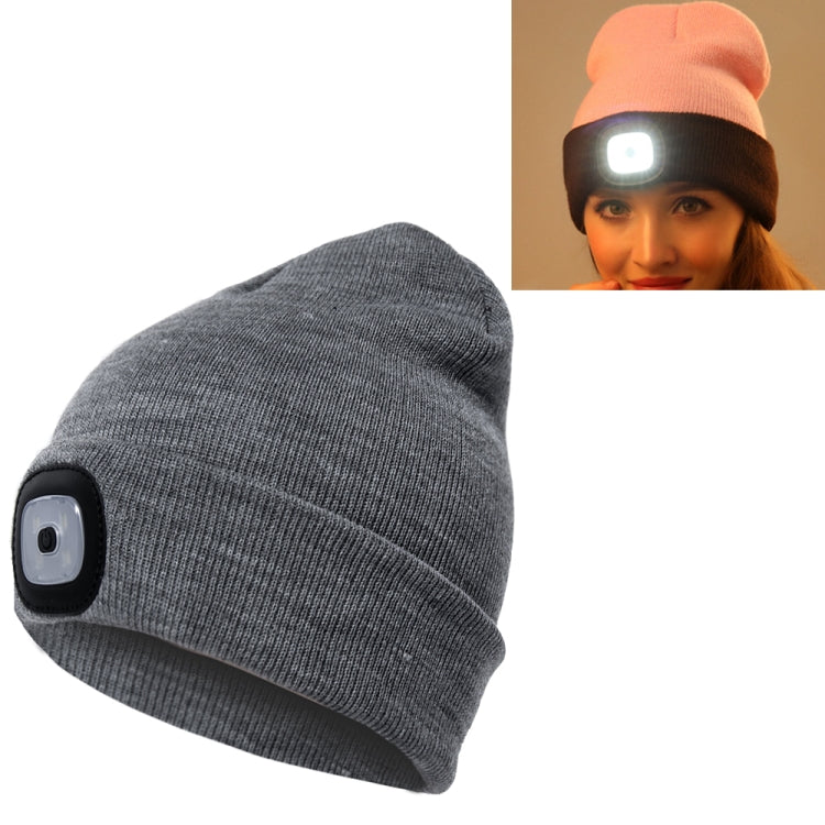 Unisex Warm Winter Polyacrylonitrile Knit Hat Adult Head Cap with 4 LED Lights — Army Green