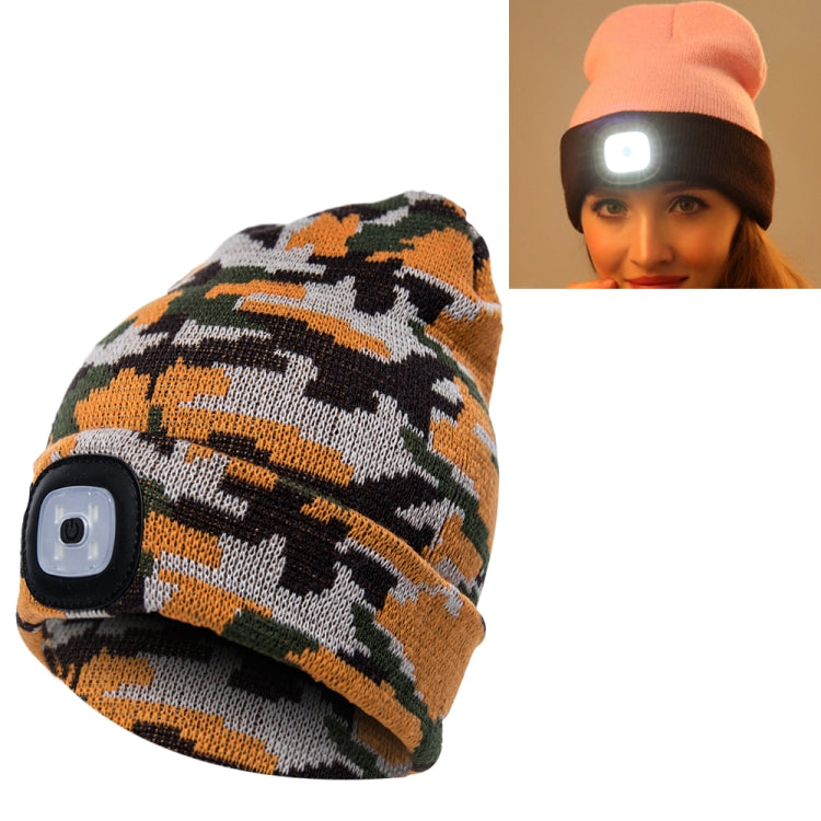 Unisex Warm Winter Polyacrylonitrile Knit Hat Adult Head Cap with 4 LED Lights — Navy Blue