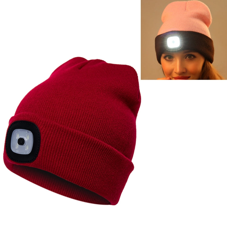 Unisex Warm Winter Polyacrylonitrile Knit Hat Adult Head Cap with 4 LED Lights — Dark Green