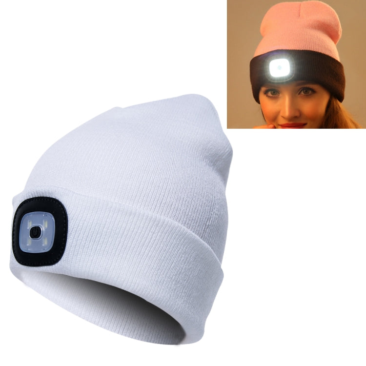 Unisex Warm Winter Polyacrylonitrile Knit Hat Adult Head Cap with 4 LED Lights — Orange