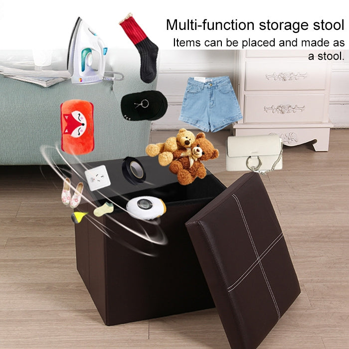 Leather Storage Box Creative Crossline Folding Sofa Bench — view 4