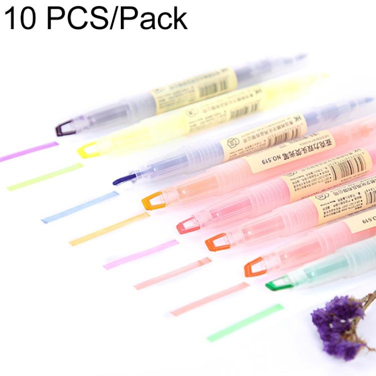 10 PCS Creative Stationeries Acrylic Double-head Highlighter Pen Colorful Key Point Marker Pen, Random Color Delivery