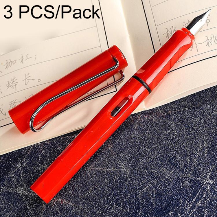 3 PCS School Office Extra Fine Titanium Alloy Nib Transparent Piston Fountain Pen(Black), Random Delivery(0.5mm/0.38mm Nib)