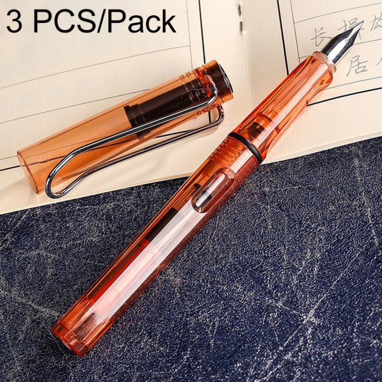 3 PCS School Office Extra Fine Titanium Alloy Nib Transparent Piston Fountain Pen(Black), Random Delivery(0.5mm/0.38mm Nib)