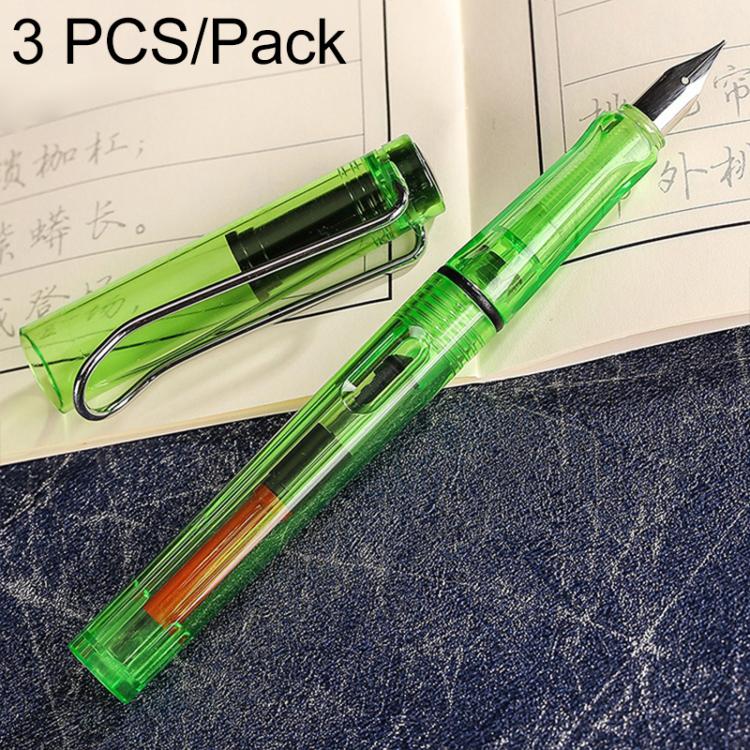 3 PCS School Office Extra Fine Titanium Alloy Nib Transparent Piston Fountain Pen(Black), Random Delivery(0.5mm/0.38mm Nib)