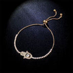 Valentines Day Gift Hamsa Hand Crystal Inlaid Hand Chain Bracelet, Chain Length: 25cm