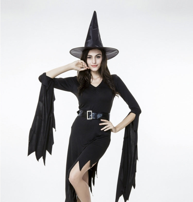Black Irregular Long Skirt Exit Halloween Costume Cosplay Show Witchcraft Dress, XL, Chest: 98cm, Waistline: 80cm, Skirt Length: 110cm, Long Skirt Exit Chest: 98cm