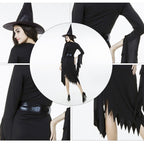 Black Irregular Long Skirt Exit Halloween Costume Cosplay Show Witchcraft Dress, XL, Chest: 98cm, Waistline: 80cm, Skirt Length: 110cm, Long Skirt Exit Chest: 98cm