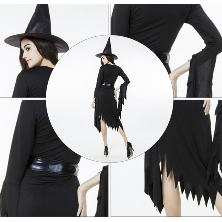 Black Irregular Long Skirt Exit Halloween Costume Cosplay Show Witchcraft Dress, XL, Chest: 98cm, Waistline: 80cm, Skirt Length: 110cm, Long Skirt Exit Chest: 98cm