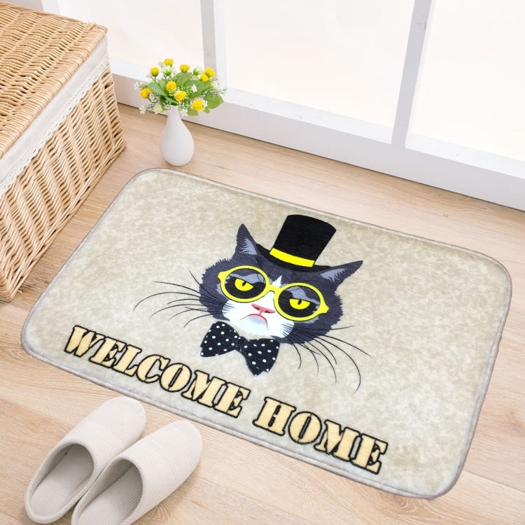 Door Mat Cat and Dog Pattern Flannel Rectangular Bathroom Carpet Living Room Bedroom Anti - skid Household Foot Pad, Size:50*80cm