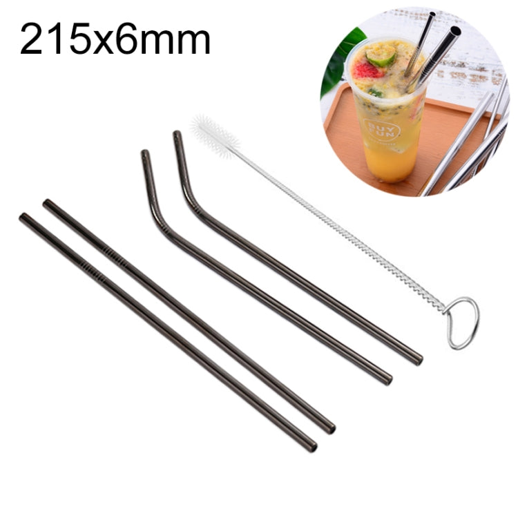 4pcs Reusable Stainless Steel Drinking Straw + Cleaner Brush Set Kit, 215*6mm