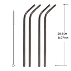 5pcs Reusable Stainless Steel Bent Drinking Straw + Cleaner Brush Set Kit,  215*8mm, 215*8mm (Bent)