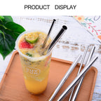 5pcs Reusable Stainless Steel Bent Drinking Straw + Cleaner Brush Set Kit,  215*8mm, 215*8mm (Bent)