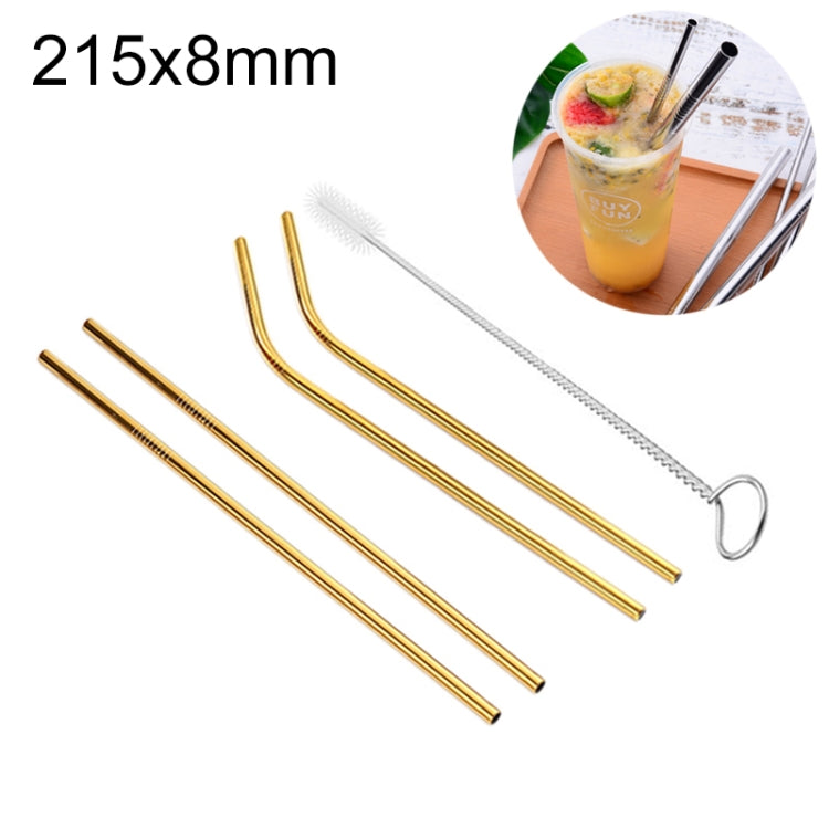 4pcs Reusable Stainless Steel Drinking Straw + Cleaner Brush Set Kit, 215*8mm