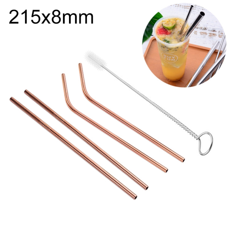 4pcs Reusable Stainless Steel Drinking Straw + Cleaner Brush Set Kit, 215*8mm