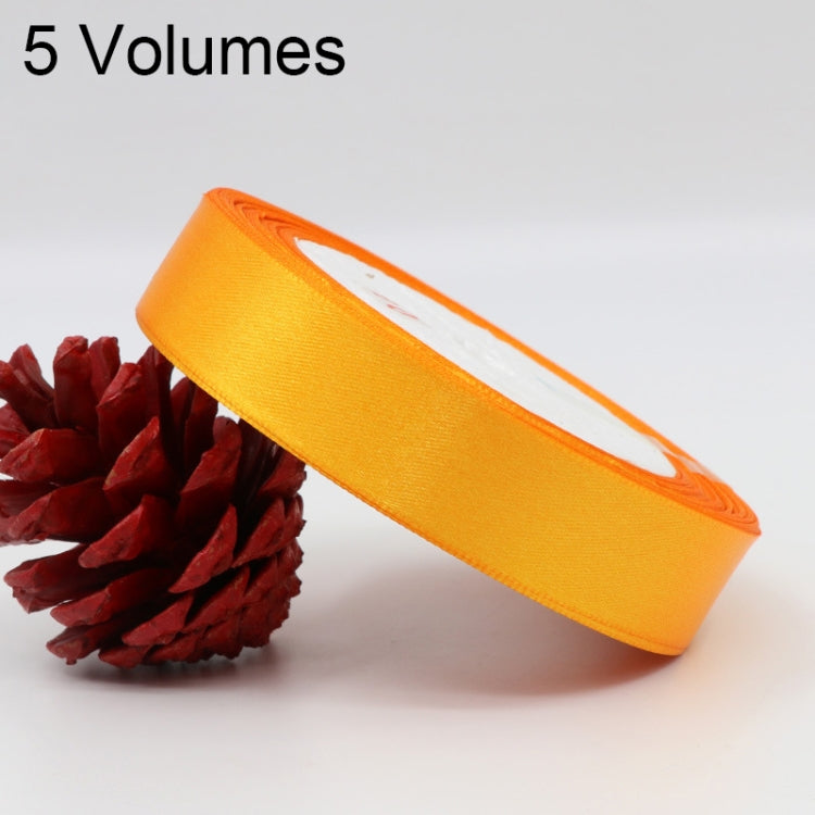5 Volumes Color Satin Ribbons Handmade DIY Wedding Cake Decoration Holiday Gift Packages, Size: 22m x 2cm — Yellow