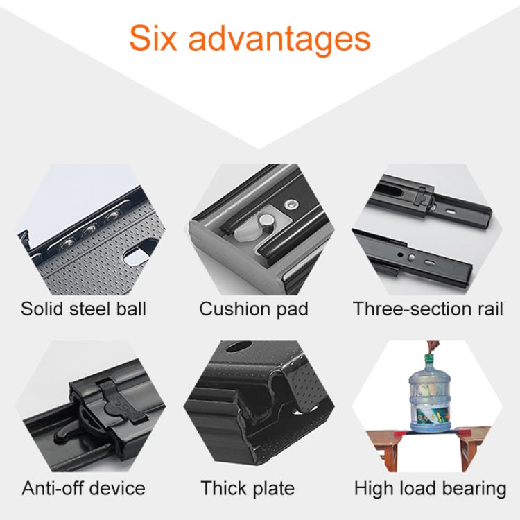 3-section Mute Stainless Steel Sliding Drawer Slides Ball Slide Rail Length: 35cm, 14 inches