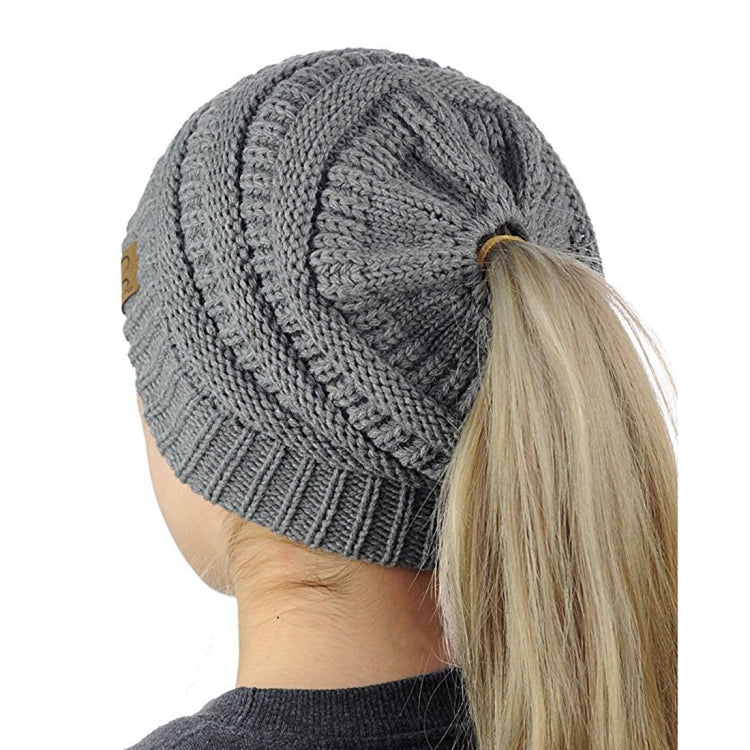CC Letter Ponytail Cap Knitting Hat for Ladies