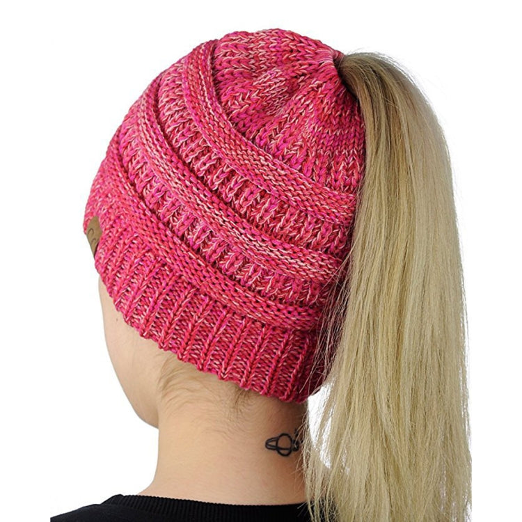 CC Letter Ponytail Cap Knitting Hat for Ladies