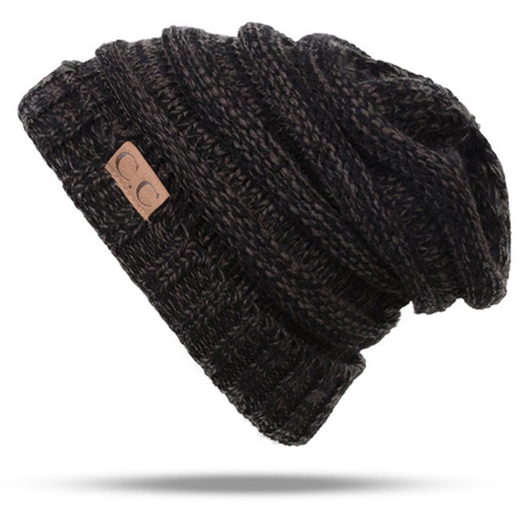 CC Letter Solid Color Wool Hats Concise Knitting Hat — Coffee