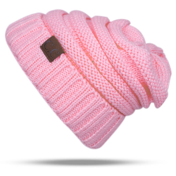 CC Letter Solid Color Wool Hats Concise Knitting Hat — Pink