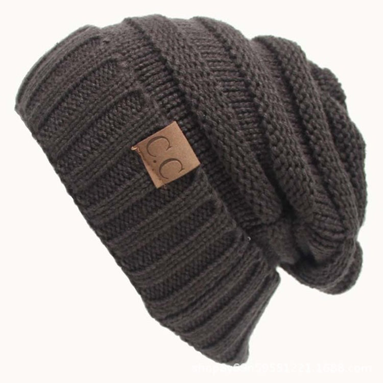 CC Letter Solid Color Wool Hats Concise Knitting Hat — Grey