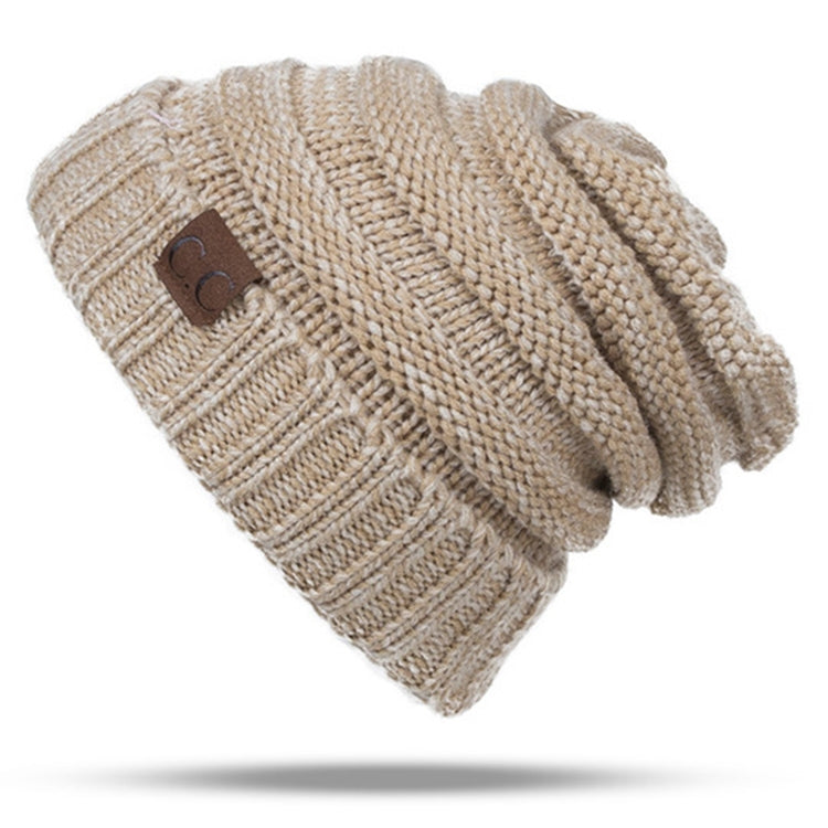 CC Letter Solid Color Wool Hats Concise Knitting Hat — Dark Beige