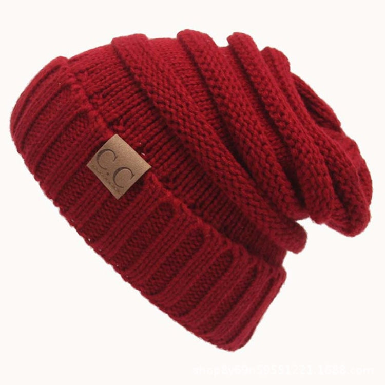 CC Letter Solid Color Wool Hats Concise Knitting Hat — Red