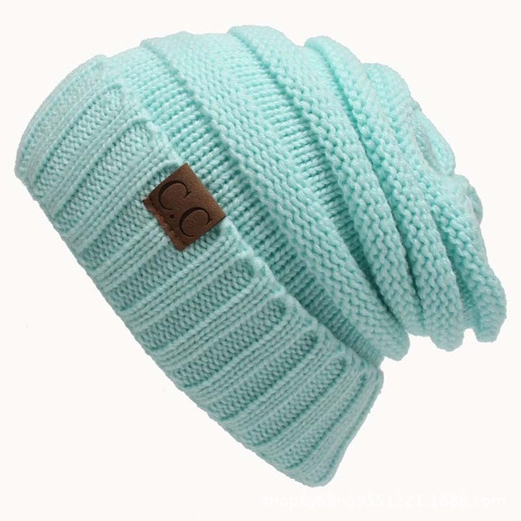 CC Letter Solid Color Wool Hats Concise Knitting Hat — Baby Blue
