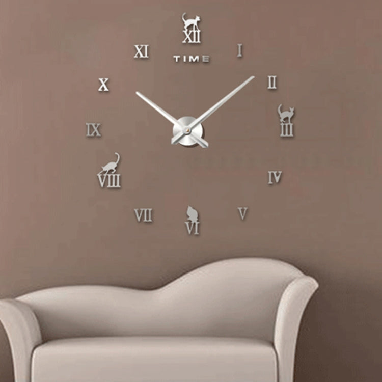 Home Office Decor Frameless Cat Shape Large Size DIY 3D Mirror Surface Wall Stickers Mute Clock, Size: 100*100cm