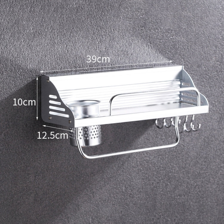 40cm 1 Cup 6 Hooks Multi-function Kitchen Punching-free Wall-mounted Aluminum Edge Condiment Holder Storage Rack