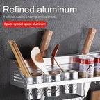 40cm 1 Cup 6 Hooks Multi-function Kitchen Punching-free Wall-mounted Aluminum Edge Condiment Holder Storage Rack