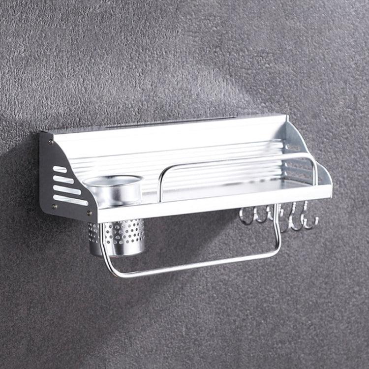 40cm 1 Cup 6 Hooks Multi-function Kitchen Punching-free Wall-mounted Plastic Edge Condiment Holder Storage Rack
