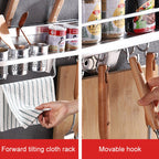40cm 1 Cup 6 Hooks Multi-function Kitchen Punching-free Wall-mounted Plastic Edge Condiment Holder Storage Rack