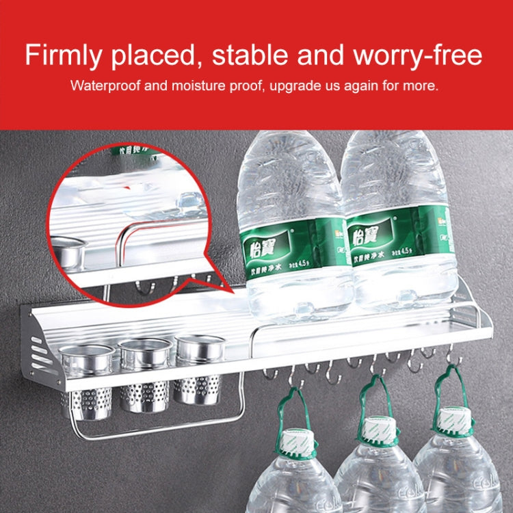 40cm 1 Cup 6 Hooks Multi-function Kitchen Punching-free Wall-mounted Plastic Edge Condiment Holder Storage Rack