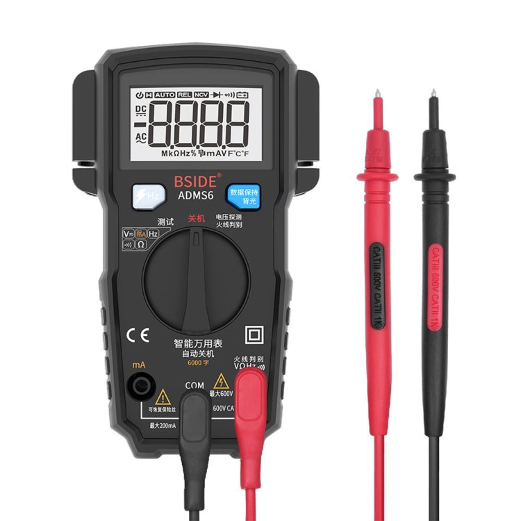 BSIDE ADMS6 High-precision Fully Automatic Small Digital Intelligent Multimeter with HD Digital Display & Shockproof Cover, Support Function Range Switch & Double-sided Pen Holder