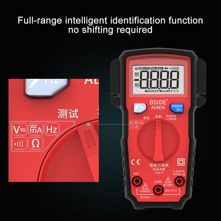 BSIDE ADMS6 High-precision Fully Automatic Small Digital Intelligent Multimeter with HD Digital Display & Shockproof Cover, Support Function Range Switch & Double-sided Pen Holder