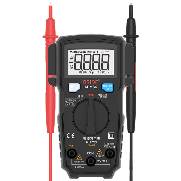 BSIDE ADMS6 High-precision Fully Automatic Small Digital Intelligent Multimeter with HD Digital Display & Shockproof Cover, Support Function Range Switch & Double-sided Pen Holder