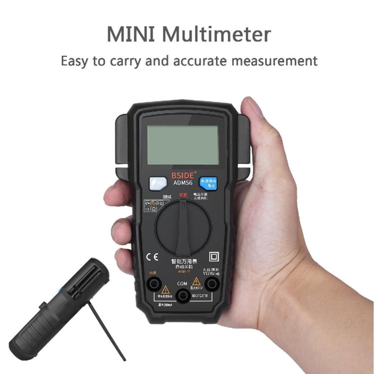 BSIDE ADMS6 High-precision Fully Automatic Small Digital Intelligent Multimeter with HD Digital Display & Shockproof Cover, Support Function Range Switch & Double-sided Pen Holder