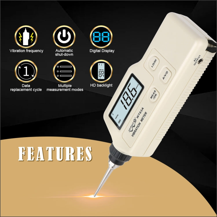 Vibration Meter Digital Tester Vibrometer Analyzer Acceleration Velocity, Wintact WT63A