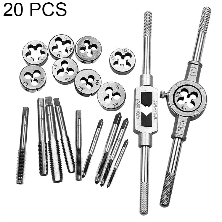 Multi-specification Tap and Die Combination Set Hand Metric Wire Tapping Wrench Winch, 20 PCS