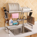 62cm Stainless Steel Kitchen Bowl Dish Knife Chopping Block Chopsticks Drain Rack Storage Holder, Deluxe Version