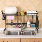 62cm Stainless Steel Kitchen Bowl Dish Knife Chopping Block Chopsticks Drain Rack Storage Holder, Deluxe Version
