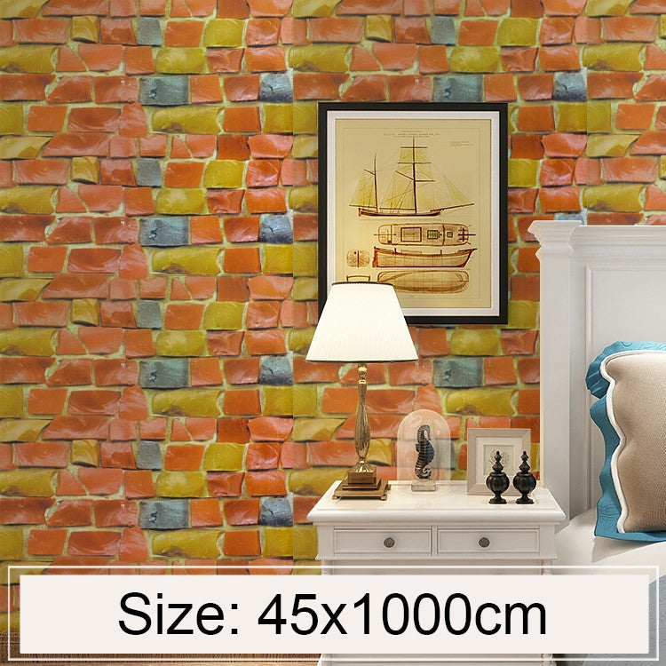 Creative 3D Stone Brick Decoration Wallpaper Stickers Bedroom Living Room Wall Waterproof Wallpaper Roll, Size: 45 x 1000cm, Colored stone