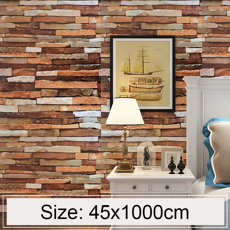 Creative 3D Stone Brick Decoration Wallpaper Stickers Bedroom Living Room Wall Waterproof Wallpaper Roll, Size: 45 x 1000cm, Colorful shale