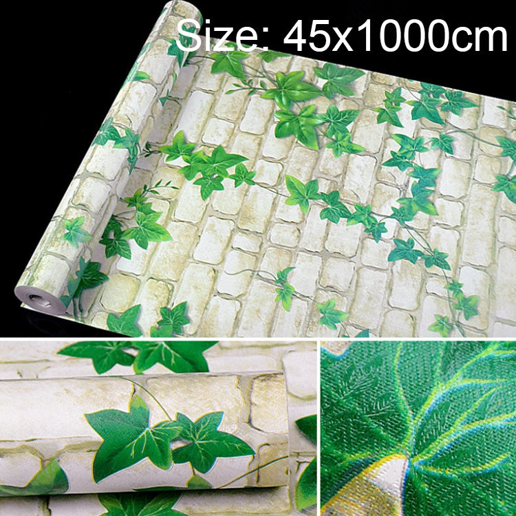 Creative 3D Stone Brick Decoration Wallpaper Stickers Bedroom Living Room Wall Waterproof Wallpaper Roll, Size: 45 x 1000cm, Green leaf white brick