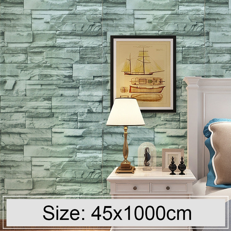 Creative 3D Stone Brick Decoration Wallpaper Stickers Bedroom Living Room Wall Waterproof Wallpaper Roll, Size: 45 x 1000cm, Green brick